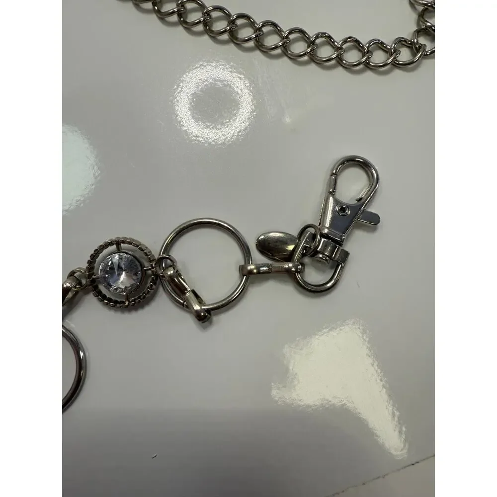 Silver Circle Link Rhinestone Chain Belt Y2K Glam Boho Layering Festival Chic